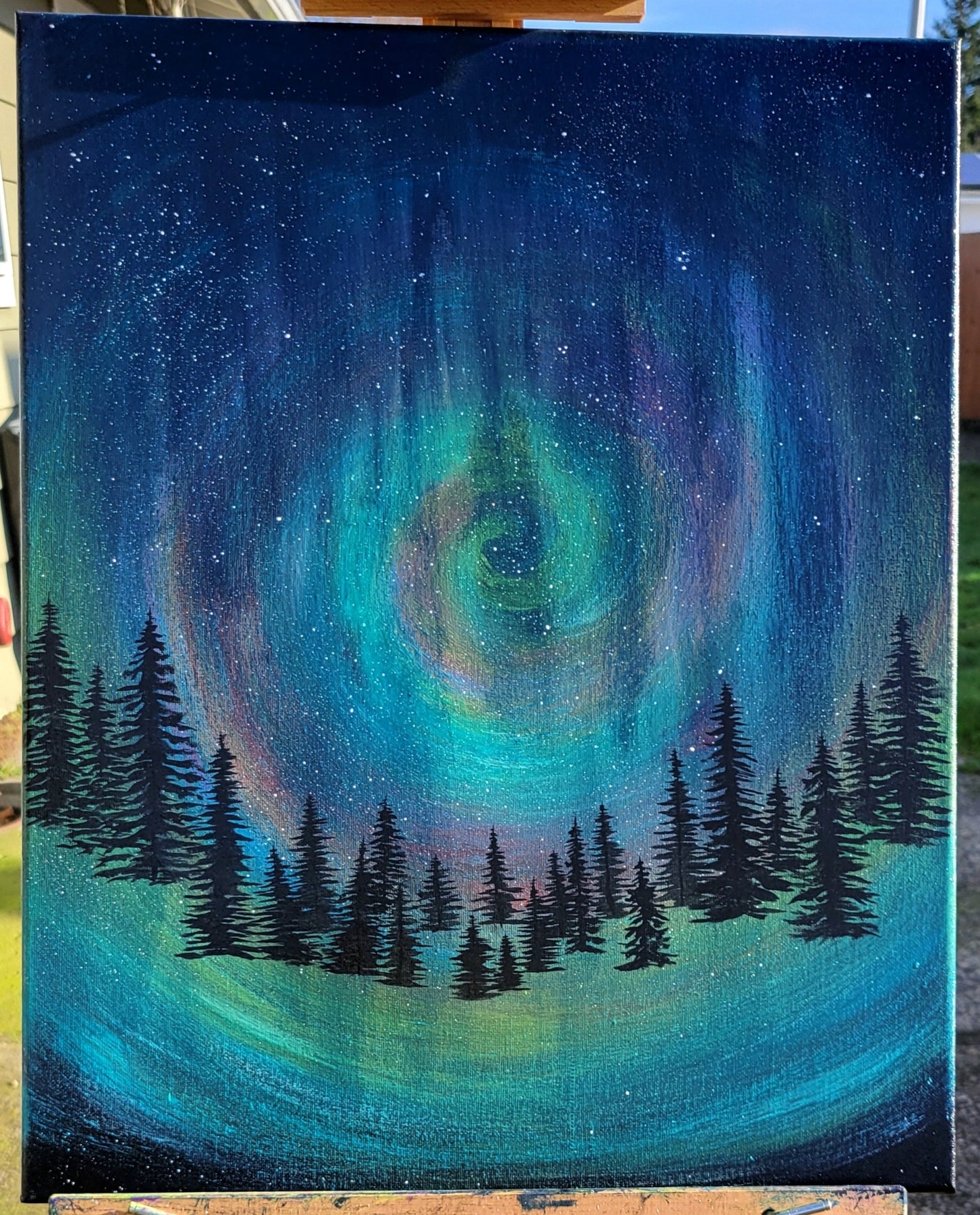 Original Acrylic Northern Lights Painting on 16x20 inch Canvas