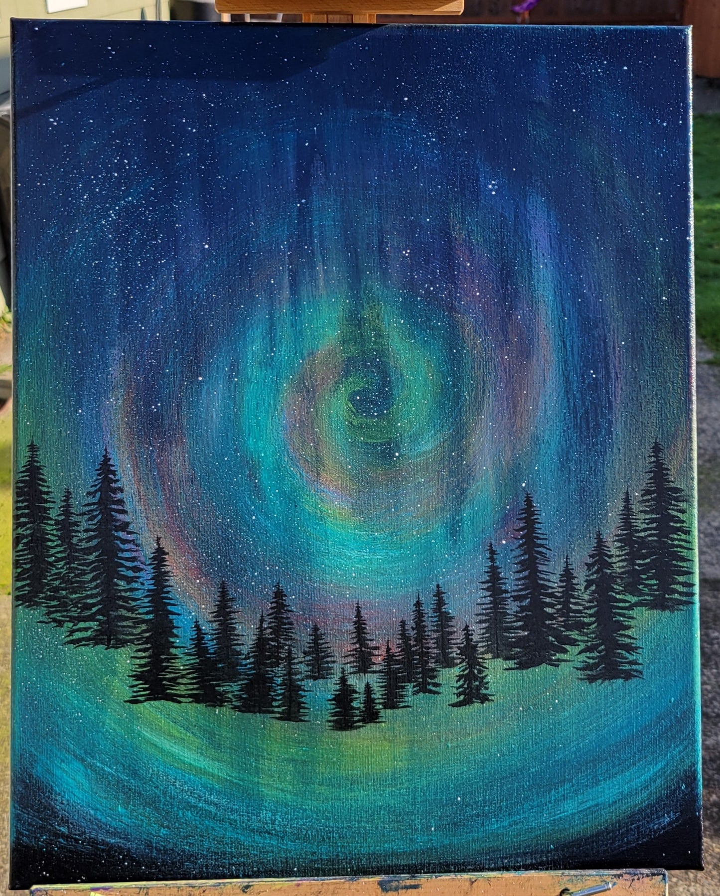 Original Acrylic Northern Lights Painting on 16x20 inch Canvas