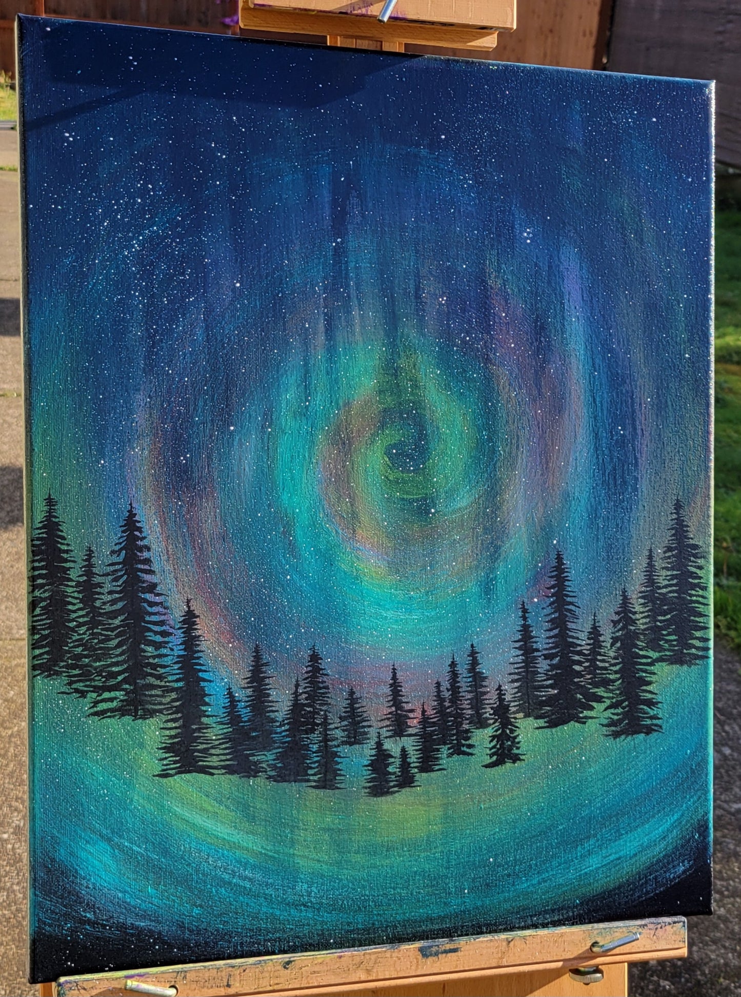 Original Acrylic Northern Lights Painting on 16x20 inch Canvas