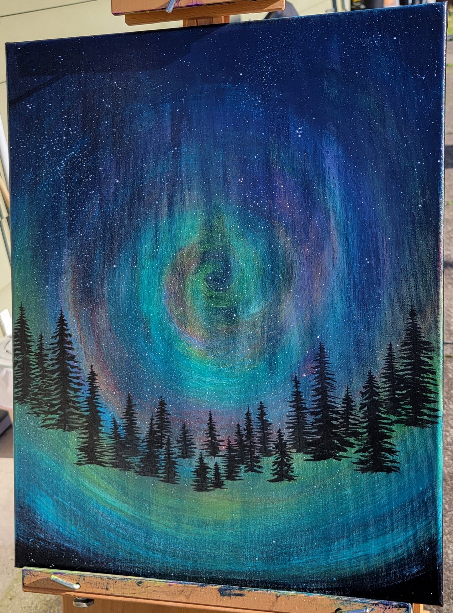 Original Acrylic Northern Lights Painting on 16x20 inch Canvas