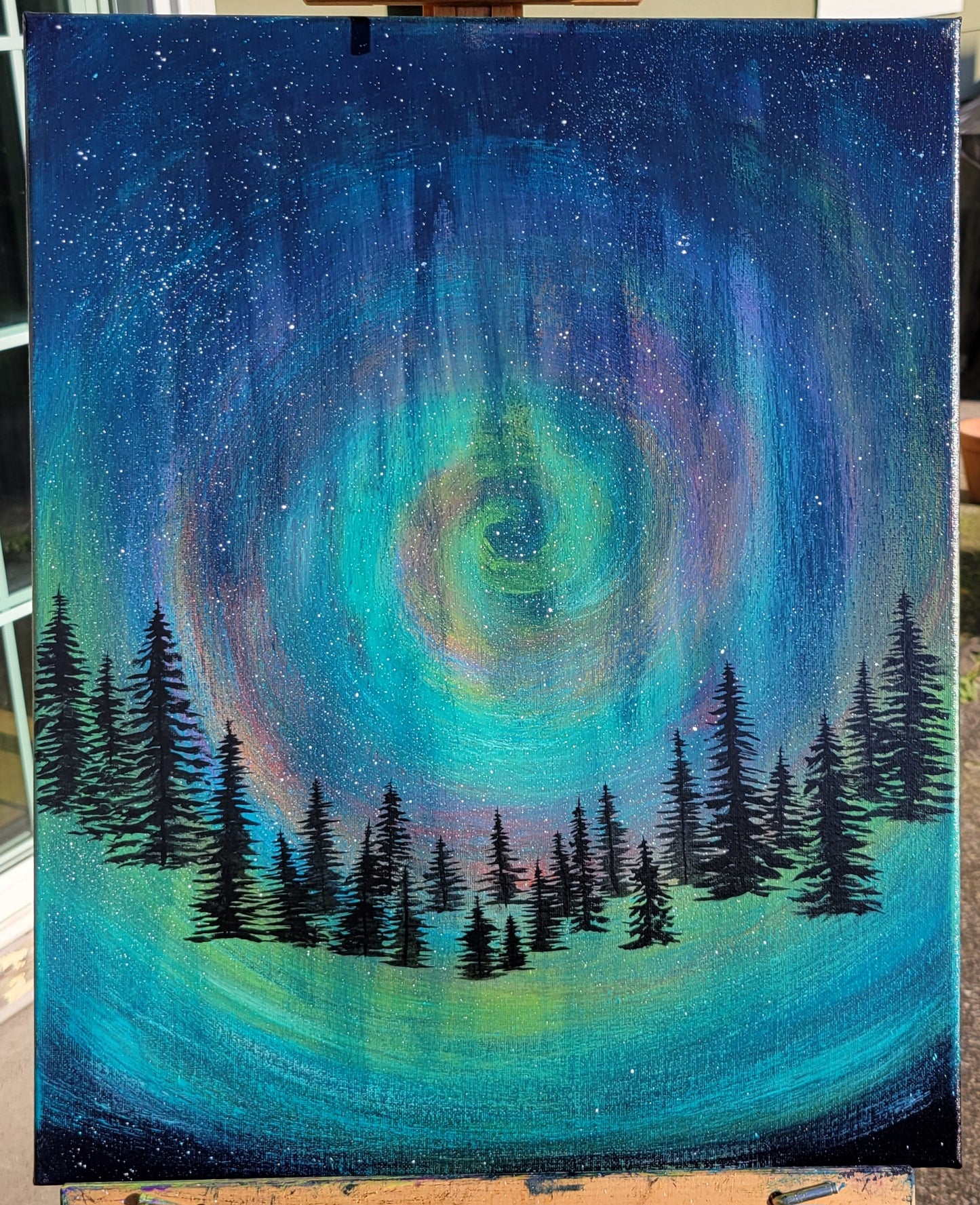 Original Acrylic Northern Lights Painting on 16x20 inch Canvas