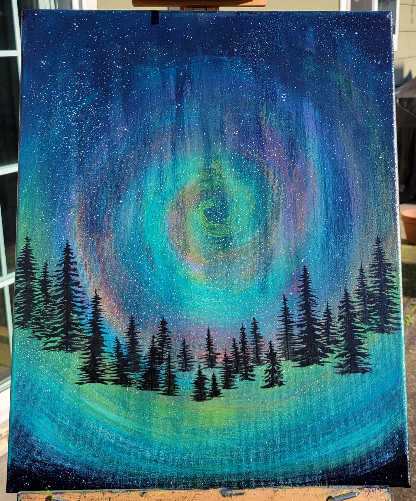 Original Acrylic Northern Lights Painting on 16x20 inch Canvas