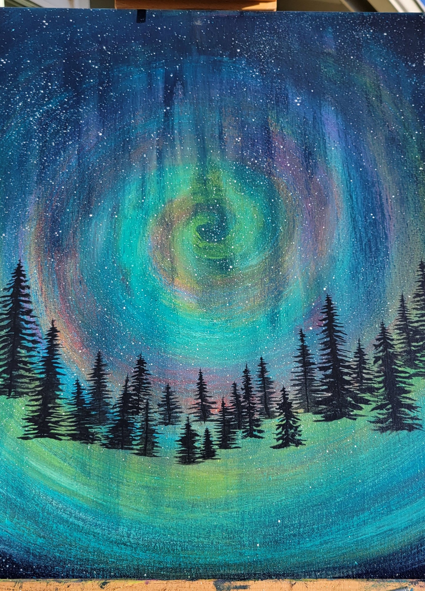 Original Acrylic Northern Lights Painting on 16x20 inch Canvas