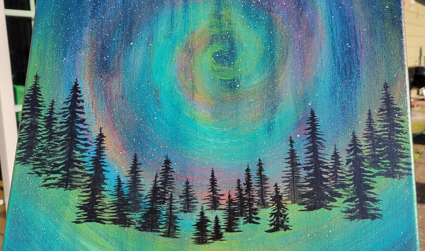 Original Acrylic Northern Lights Painting on 16x20 inch Canvas