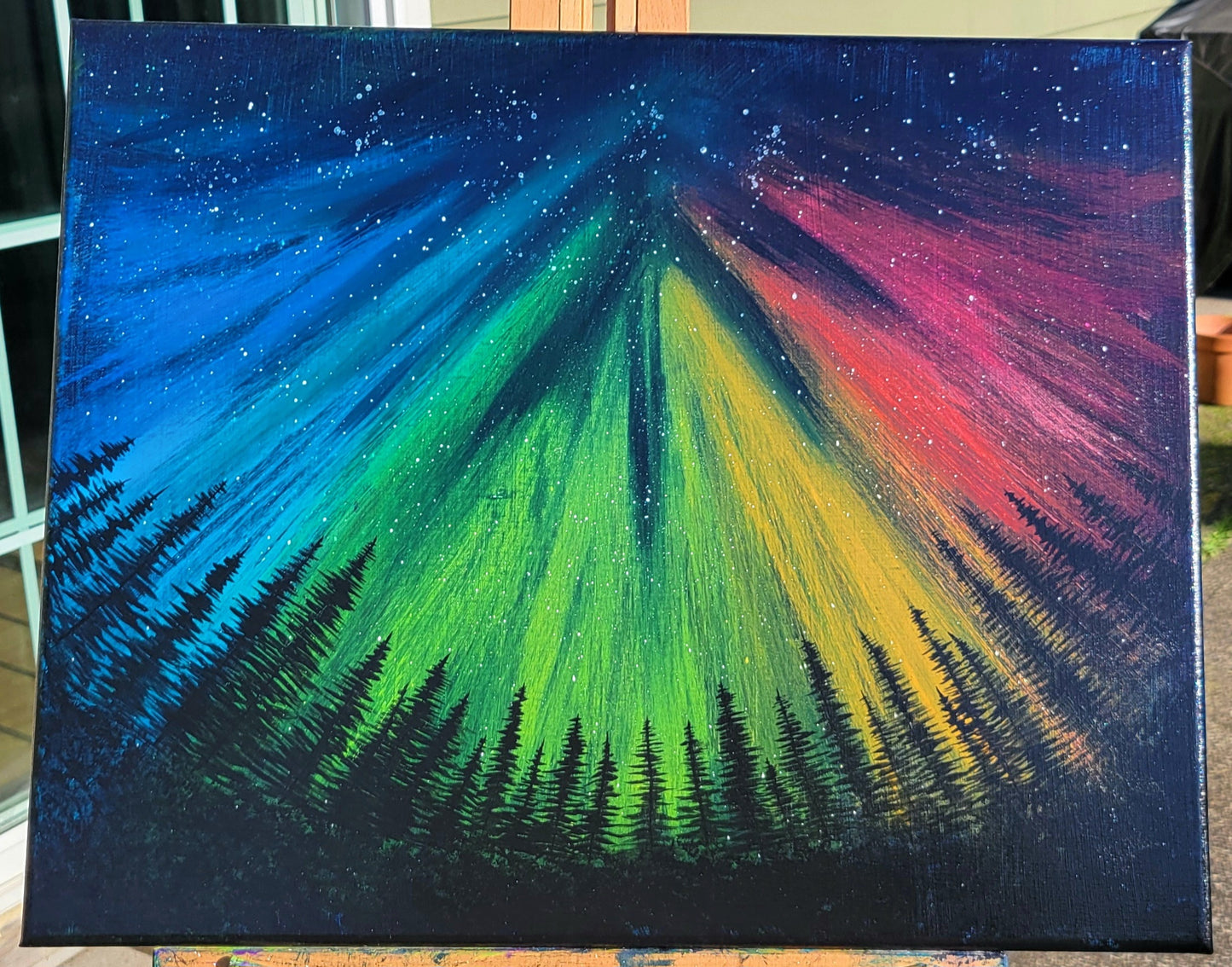 Original Acrylic Northern Lights Painting on 16x20 inch Canvas