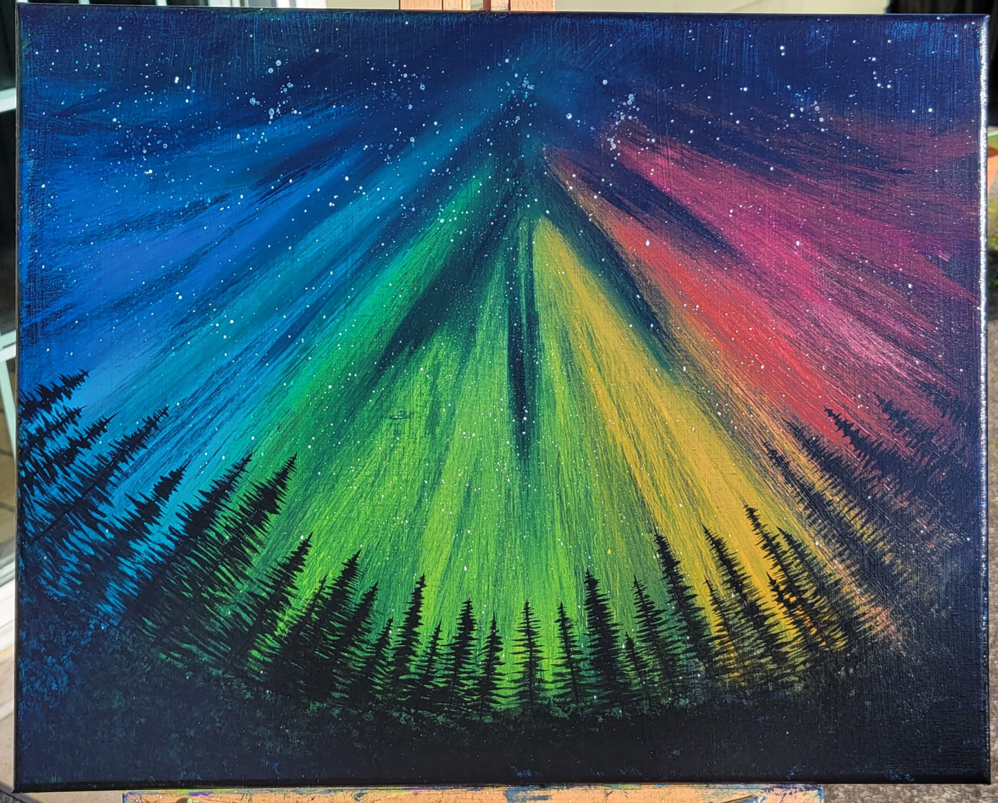 Original Acrylic Northern Lights Painting on 16x20 inch Canvas