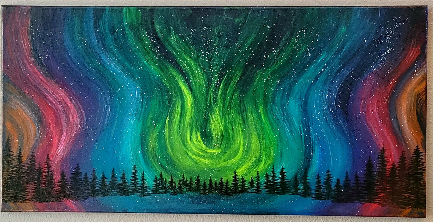 Original Northern Lights Acrylic Painting 15x30 inch