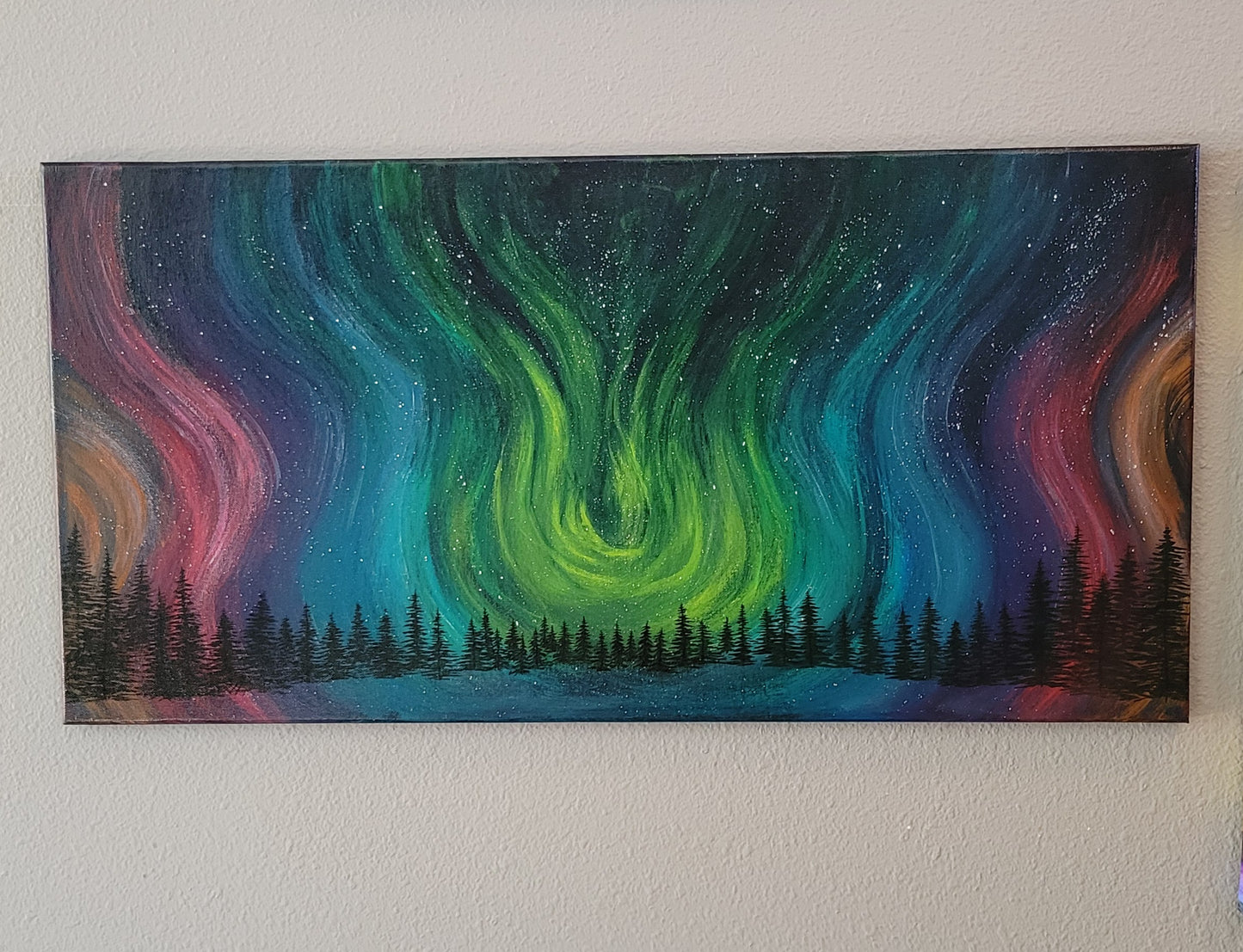 Original Northern Lights Acrylic Painting 15x30 inch