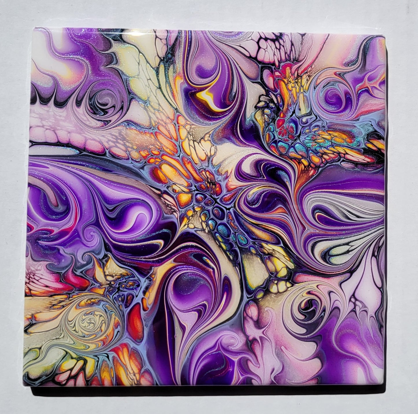 Fluid Art on a 6 inch Tile/Coaster with Cork Bottom