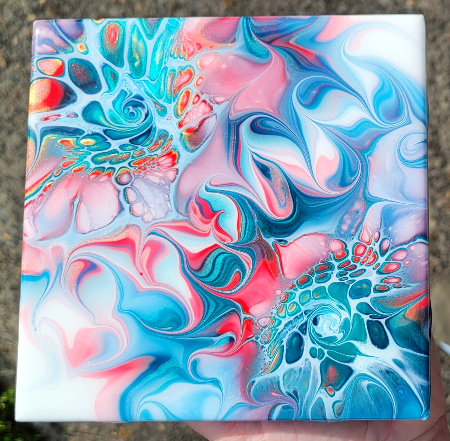 Fluid Art on a 6 inch Tile/Coaster with Cork Bottom