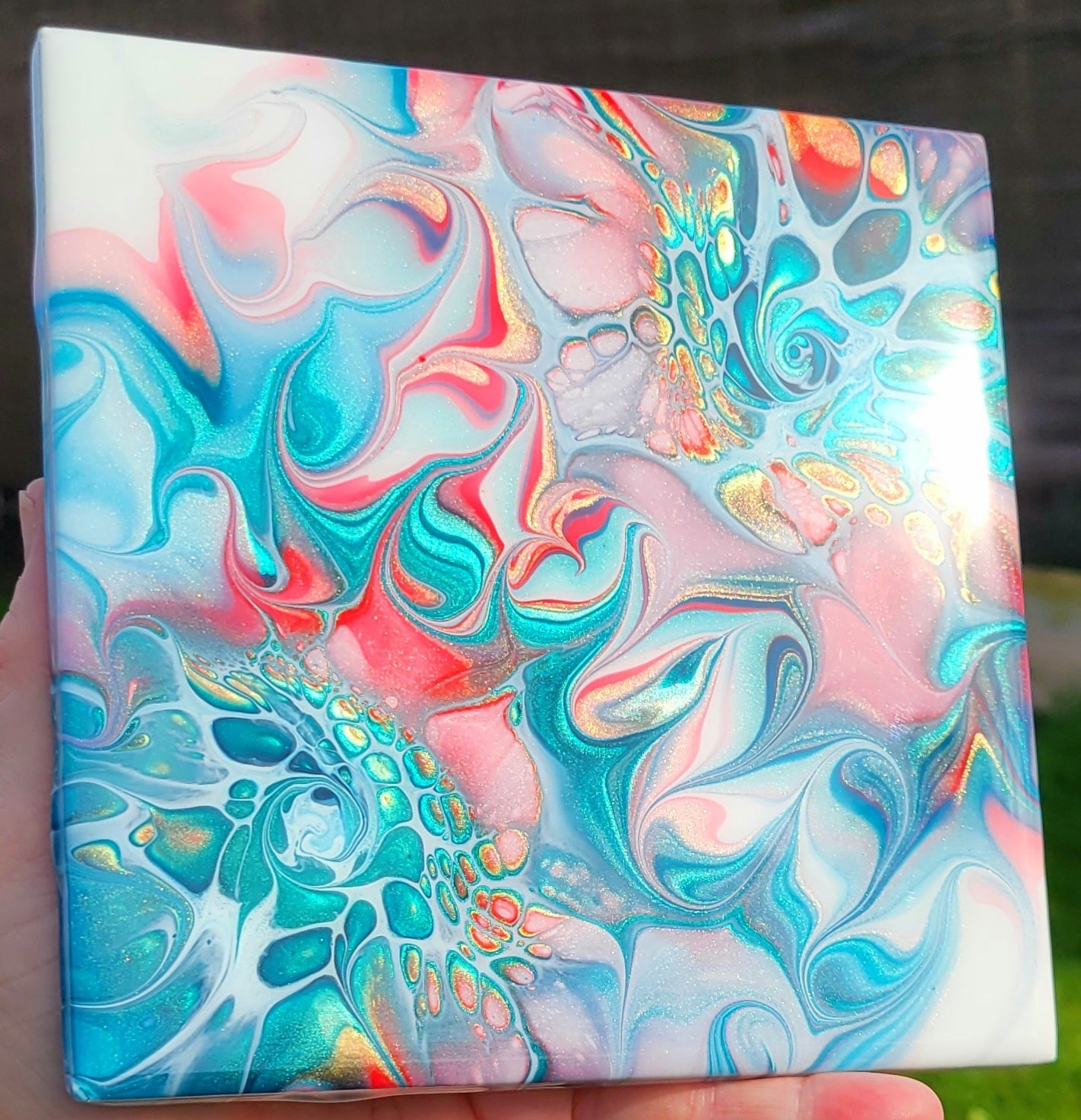 Fluid Art on a 6 inch Tile/Coaster with Cork Bottom