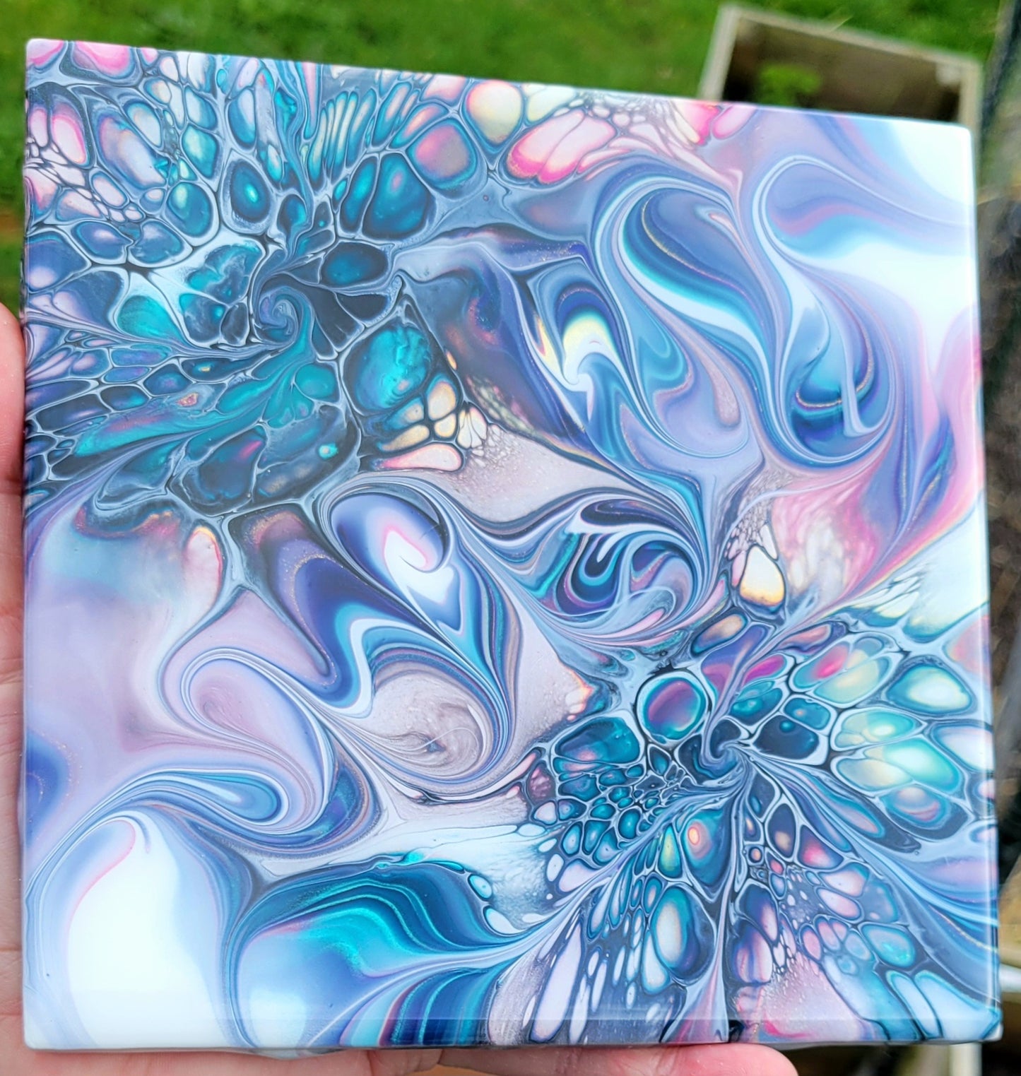Fluid Art on a 6 inch Tile/Coaster with Cork Bottom
