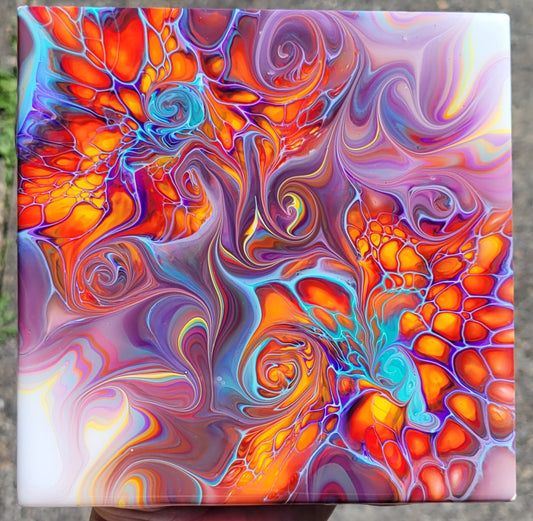 Fluid Art on a 6 inch Tile/Coaster with Cork Bottom