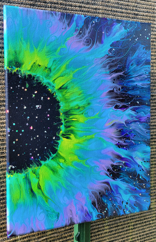 Fluid Art Galaxy Flower on a 12x16 Canvas