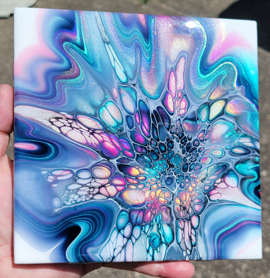 Fluid Art on a 6 inch Tile/Coaster with Cork Bottom