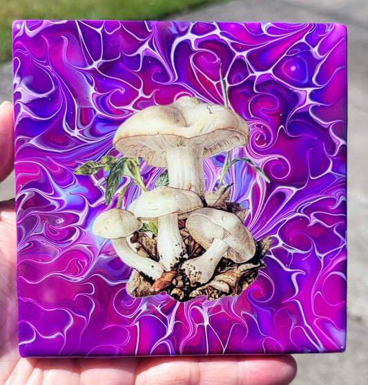 Fluid Art Bloom on a 4.25 inch Tile/Coaster with Cork Bottom
