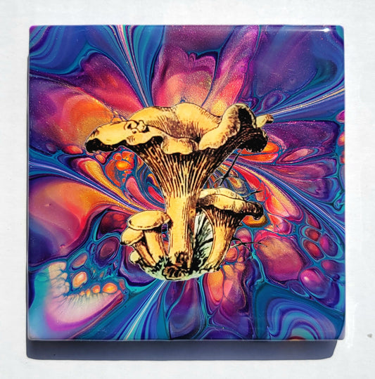 Fluid Art Bloom on a 4.25 inch Tile/Coaster with Cork Bottom