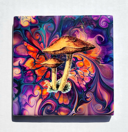 Fluid Art Bloom on a 4.25 inch Tile/Coaster with Cork Bottom