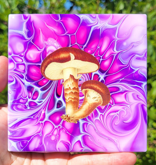 Fluid Art Bloom on a 4.25 inch Tile/Coaster with Cork Bottom