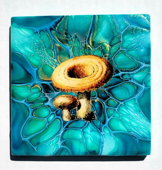 Fluid Art Bloom on a 4.25 inch Tile/Coaster with Cork Bottom