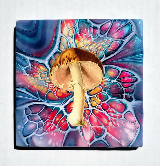 Fluid Art Bloom on a 4.25 inch Tile/Coaster with Cork Bottom