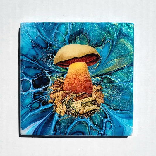 Fluid Art Bloom on a 4.25 inch Tile/Coaster with Cork Bottom