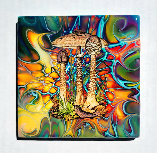 Fluid Art Bloom on a 4.25 inch Tile/Coaster with Cork Bottom