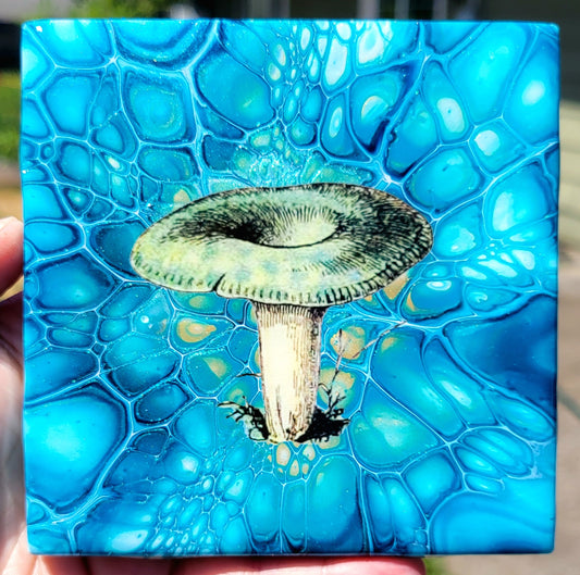 Fluid Art Bloom on a 4.25 inch Tile/Coaster with Cork Bottom