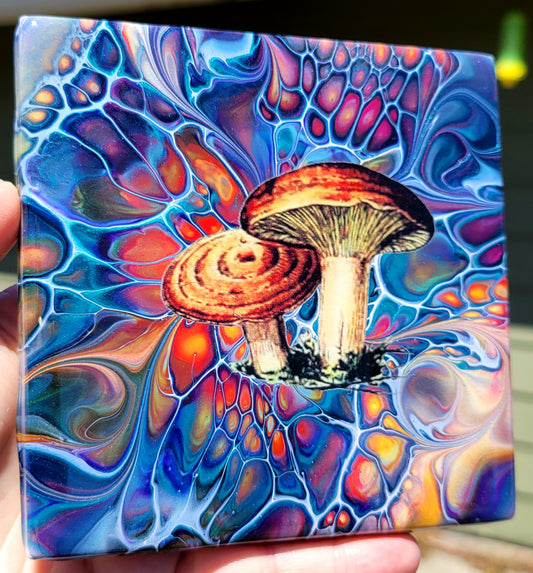 Fluid Art Bloom on a 4.25 inch Tile/Coaster with Cork Bottom
