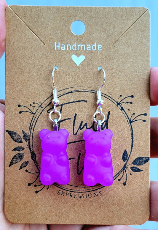 Glow in The Dark Gummy Bear Earrings (PURPLE)