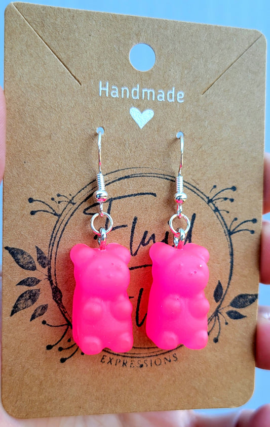 Glow in The Dark Gummy Bear Earrings (PINK)