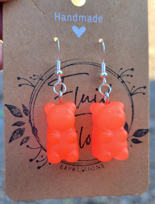 Glow in The Dark Gummy Bear Earrings (REDISH-ORANGE)