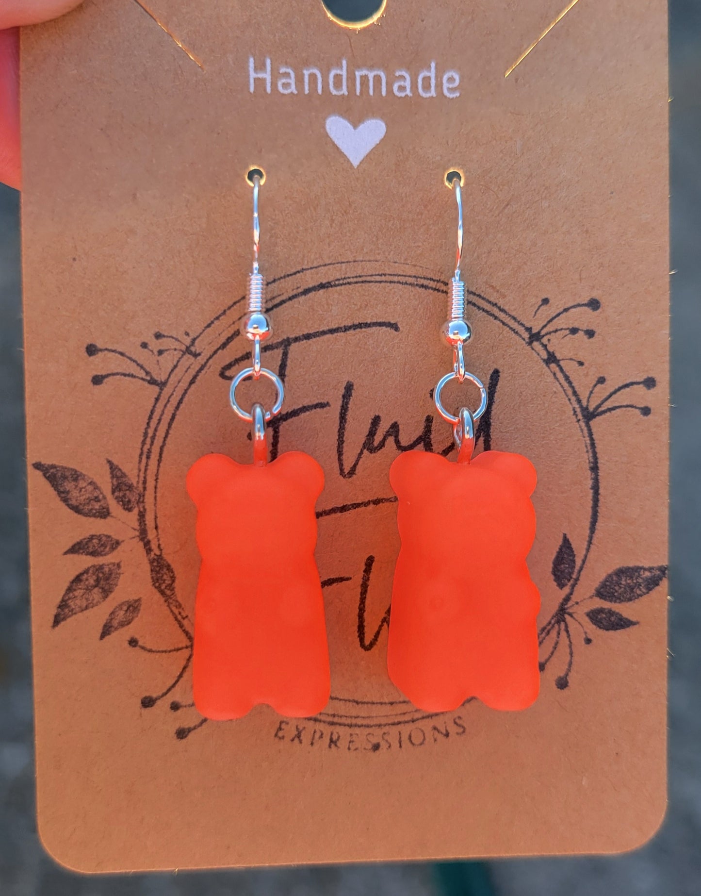 Glow in The Dark Gummy Bear Earrings (REDISH-ORANGE)