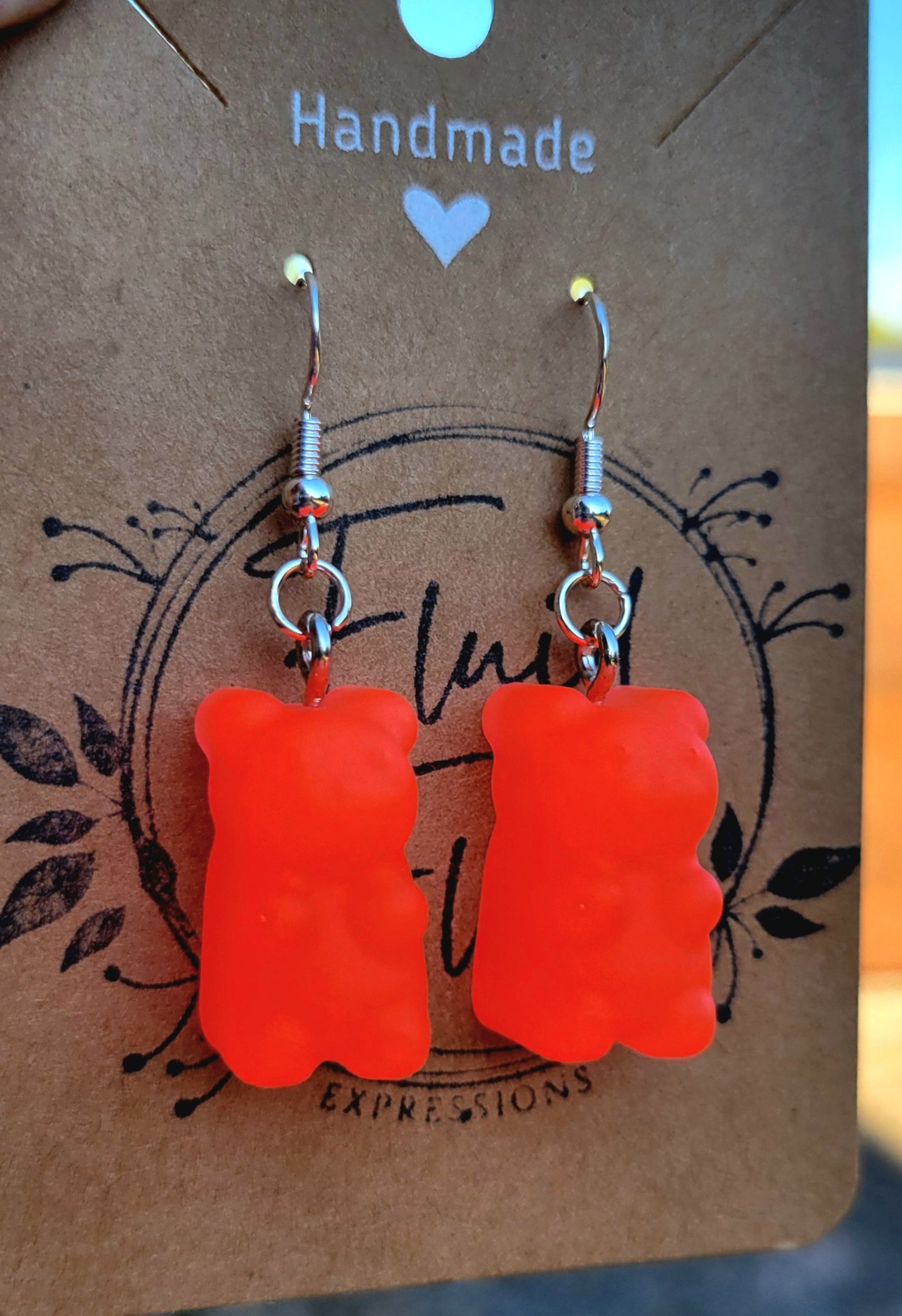 Glow in The Dark Gummy Bear Earrings (REDISH-ORANGE)