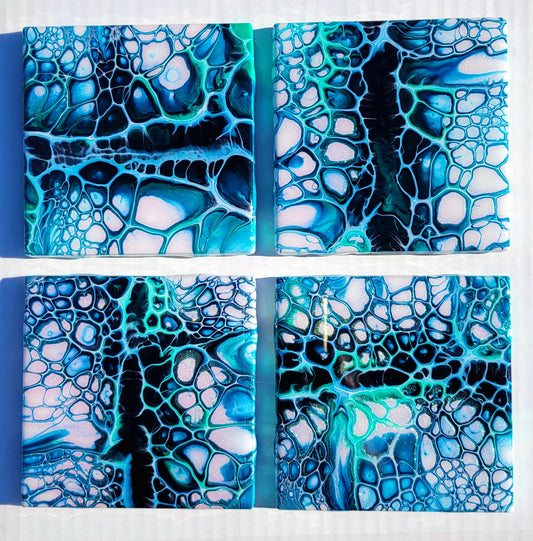 Handmade Fluid Art Tile Coasters Set of 4