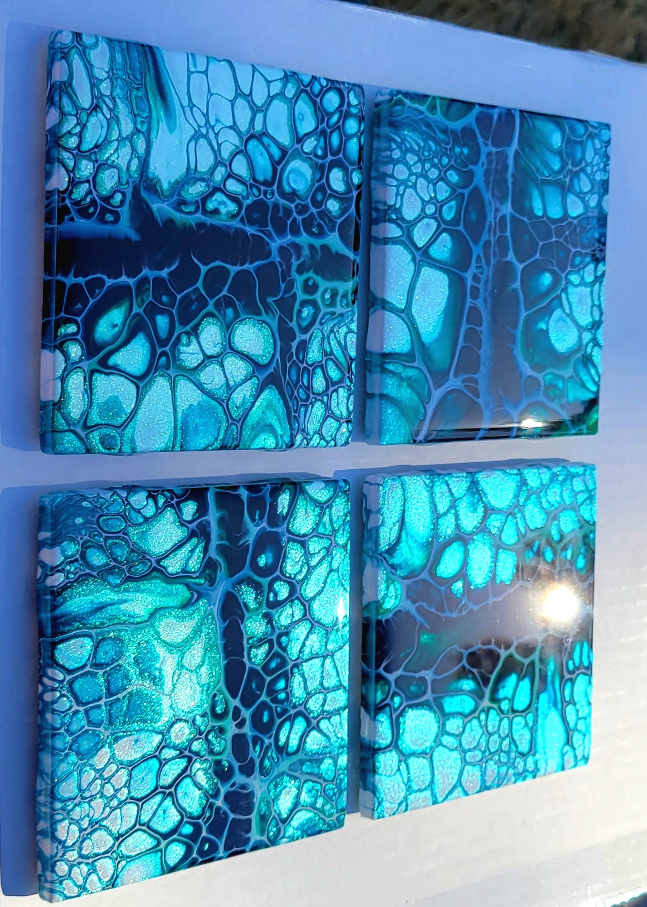 Handmade Fluid Art Tile Coasters Set of 4