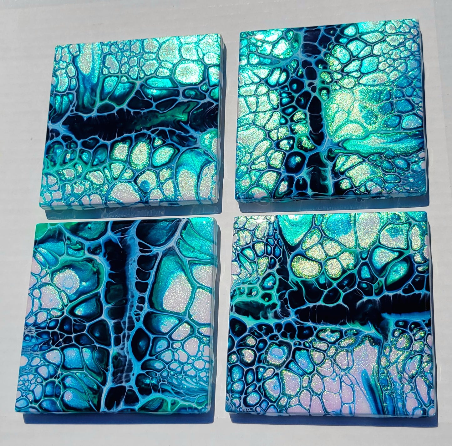 Handmade Fluid Art Tile Coasters Set of 4