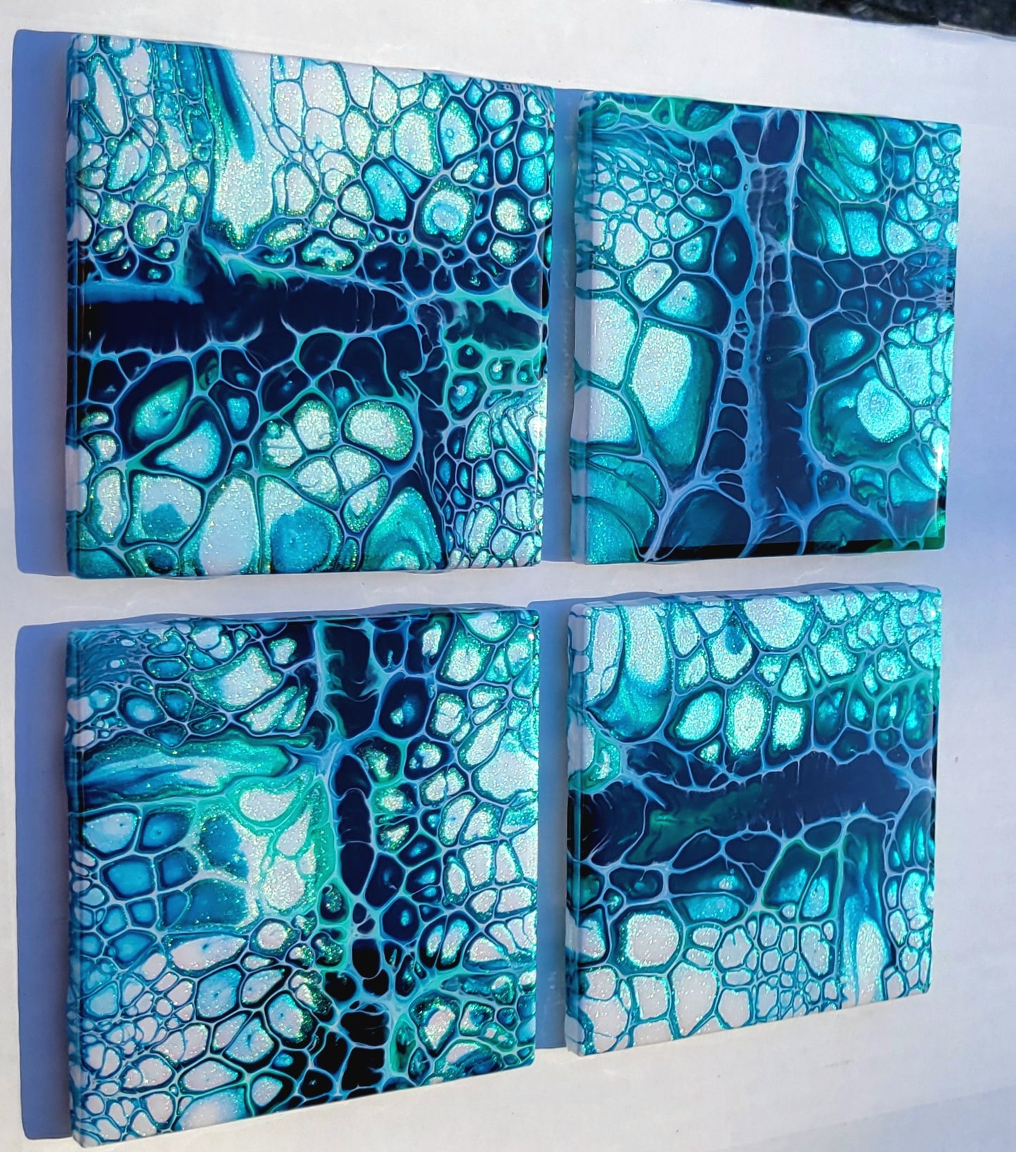 Handmade Fluid Art Tile Coasters Set of 4