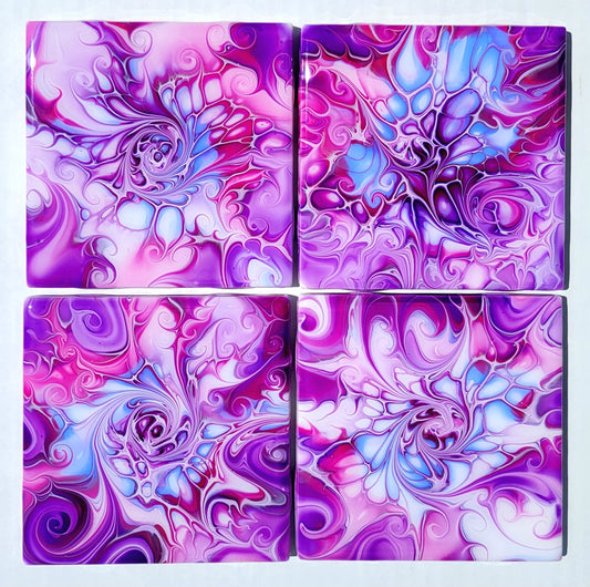 Handmade Fluid Art Tile Coasters Set of 4