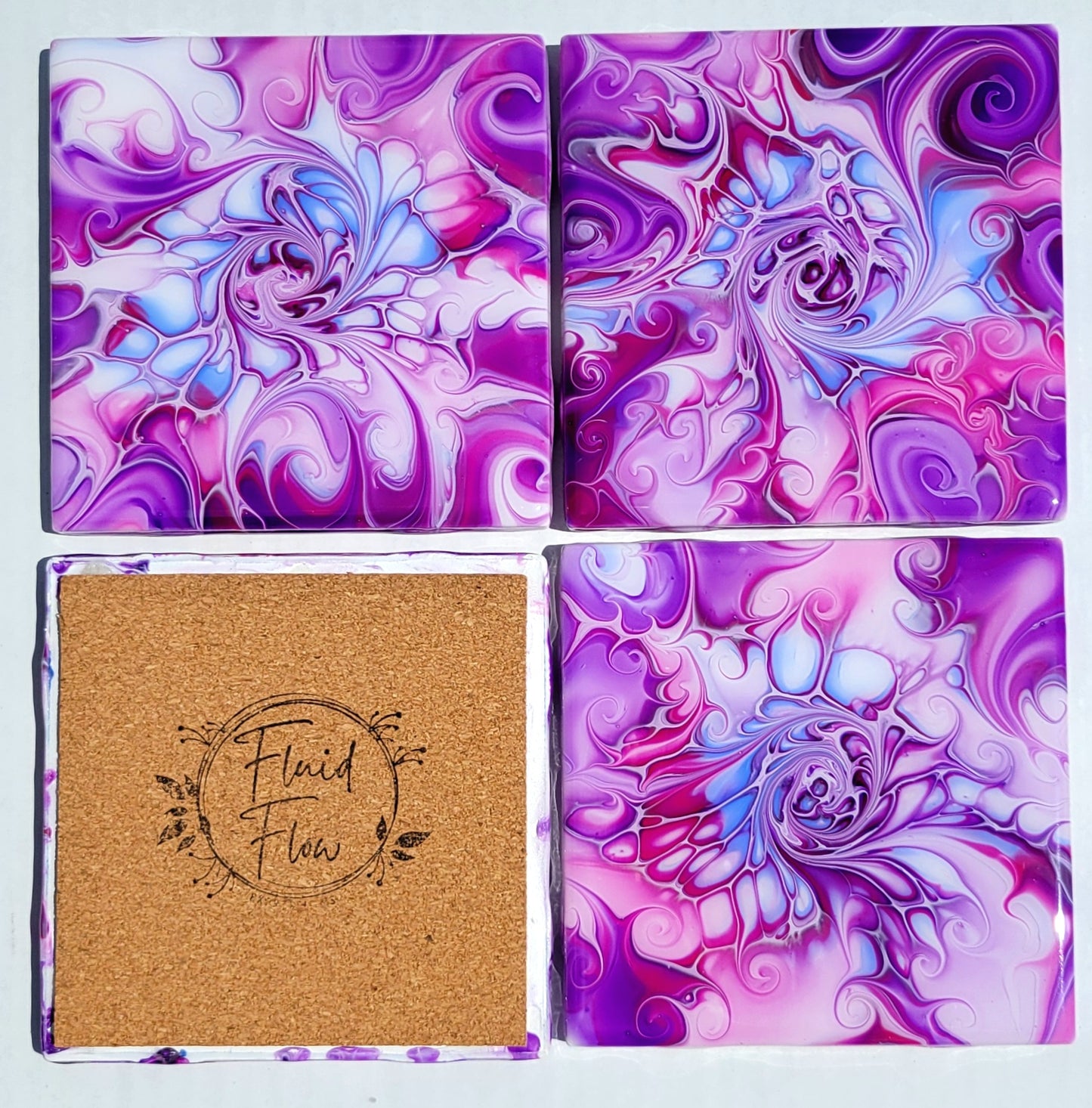 Handmade Fluid Art Tile Coasters Set of 4