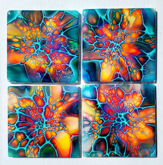 Handmade Fluid Art Tile Coasters Set of 4