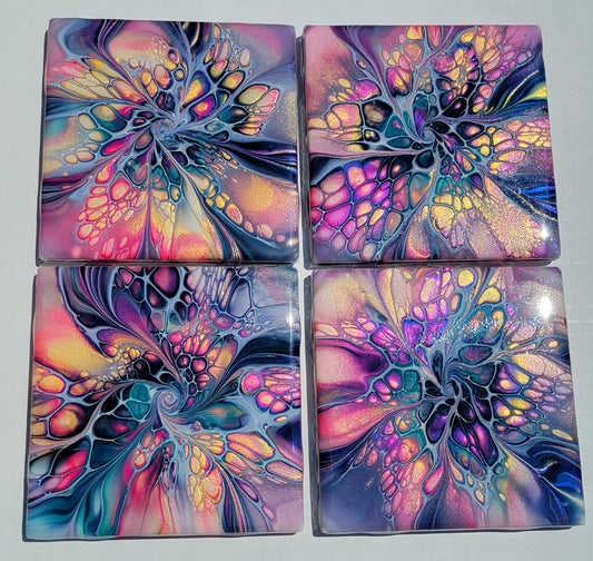 Handmade Fluid Art Tile Coasters Set of 4