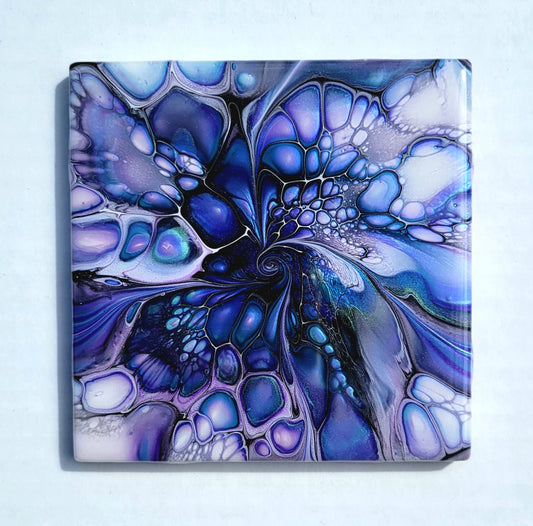 Fluid Art Bloom on a 4.25 inch Tile/Coaster with Cork Bottom