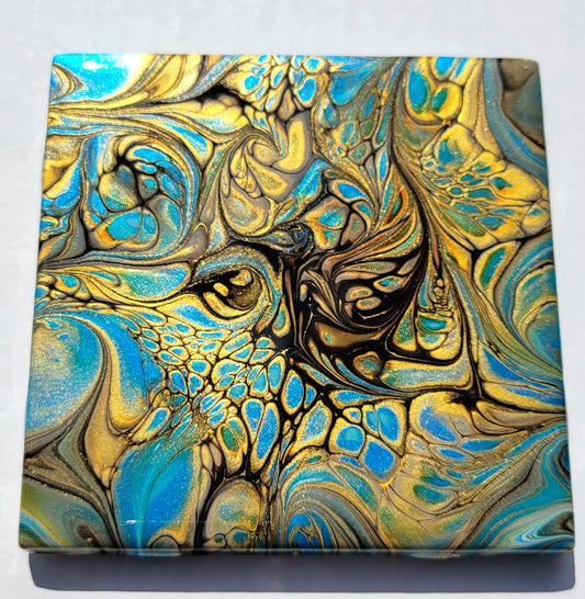 Fluid Art Bloom on a 4.25 inch Tile/Coaster with Cork Bottom