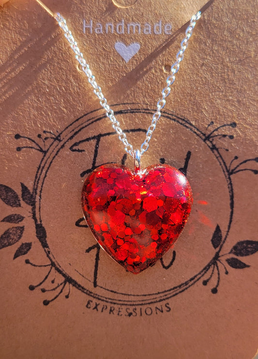 Handmade Sparkling Red Heart Pendant with .925 silver plated 20 Inch Necklace Chain