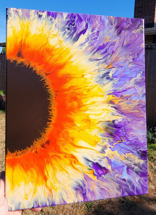 Original Fluid Art Sunflower Painting on a 12x16 inch canvas