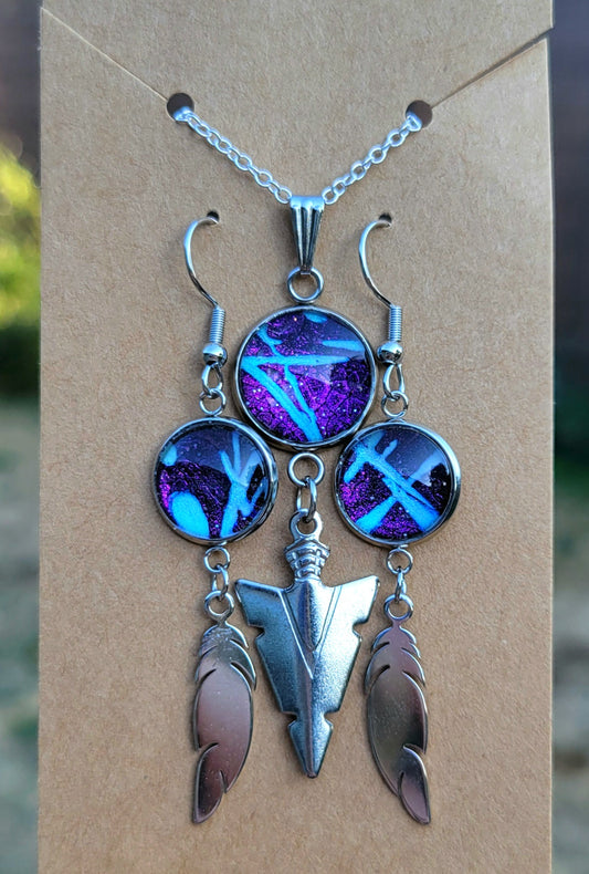 Handmade Fluid Art Colorshifting Earrings and Necklace Set