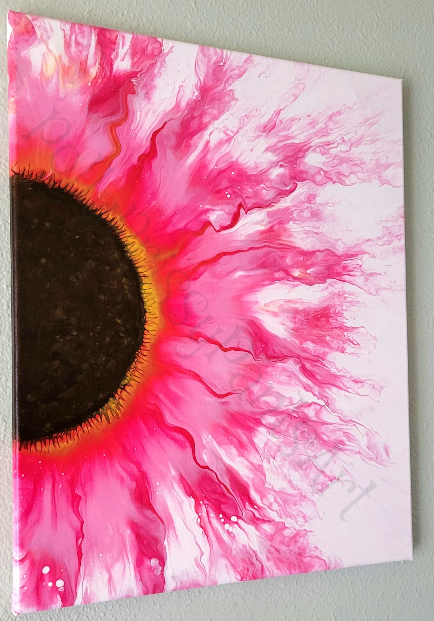 "Pretty in Pink" Original Fluid Art Flower Painting 16x20 inch