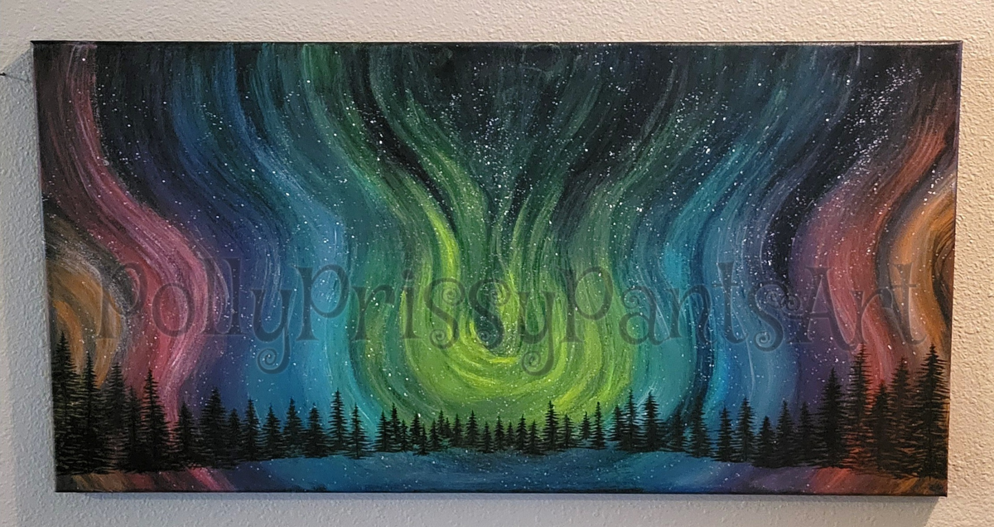 Original Northern Lights Acrylic Painting 15x30 inch