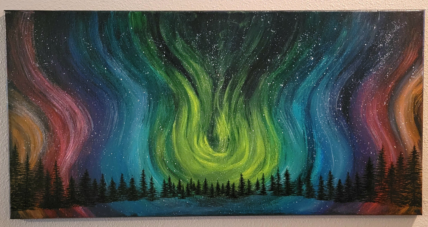 Original Northern Lights Acrylic Painting 15x30 inch